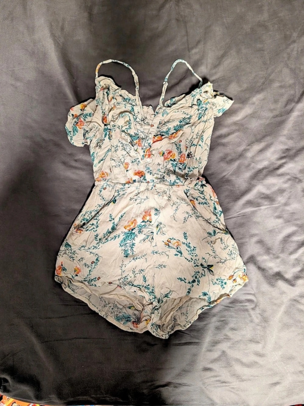 Floral Romper in Cream & Blue Like New